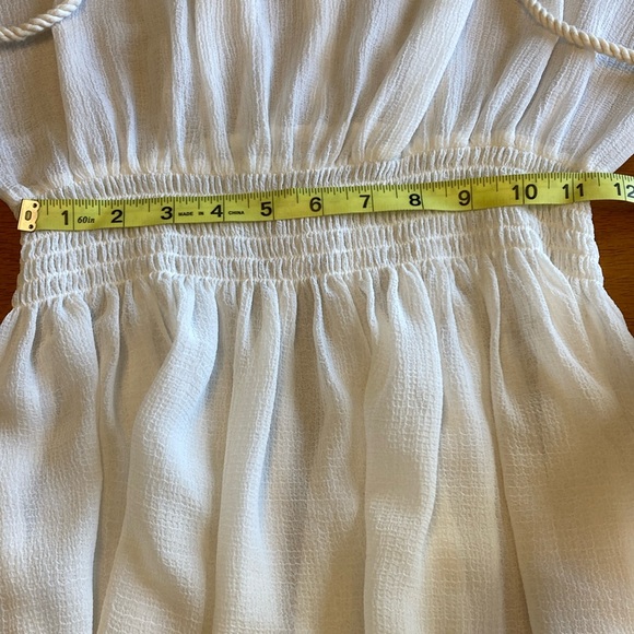 Ramy Brook Womens Size XS White Sheer Beach Swim Cover Up Smocked Waist Tassels - Picture 11 of 12